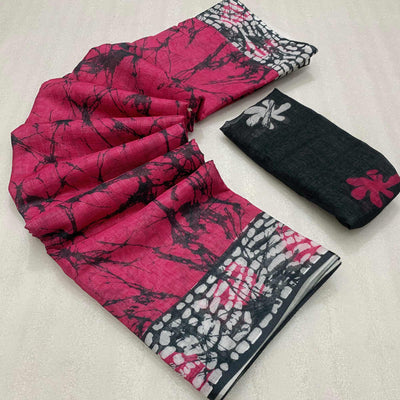 Magenta Digital Printed Linen Cotton Saree