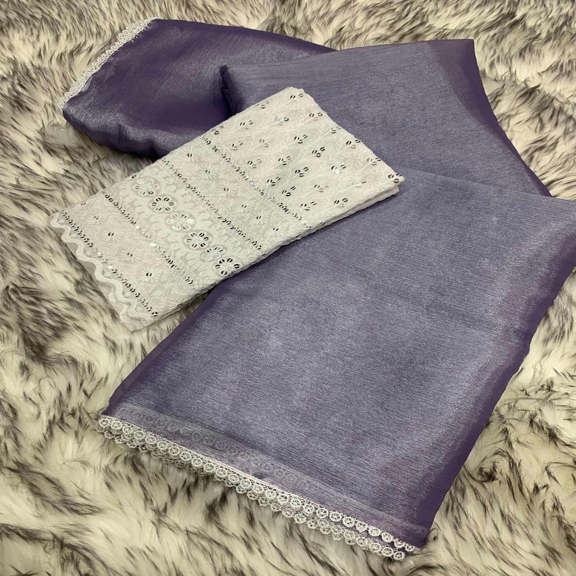 Lavender Solid Chiffon Saree Saree With Lace Border