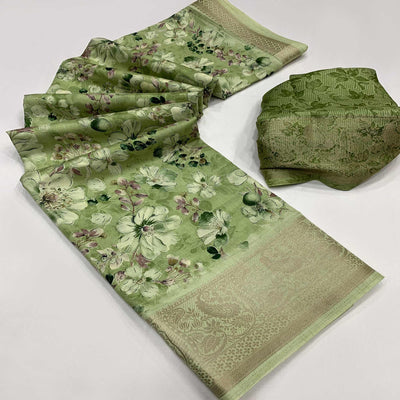 green-floral-printed-dola-silk-saree-with-weaving-border
