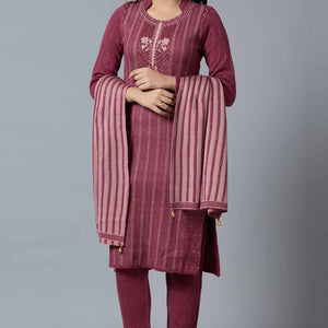 Maroon Woven Woolen Straight Salwar Suit