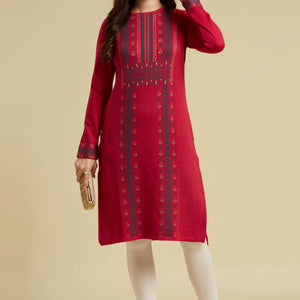Dark Pink Woolen Straight Kurti