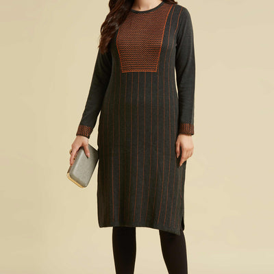 Grey Woolen Straight Kurti