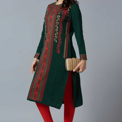 Bottle Green Woolen Straight Kurti