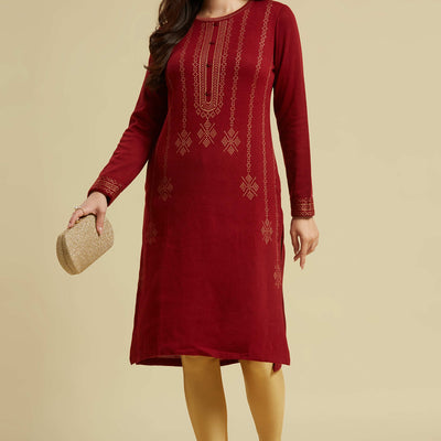 Maroon Woolen Straight Kurti