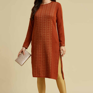 Dark Rust Woolen Straight Kurti