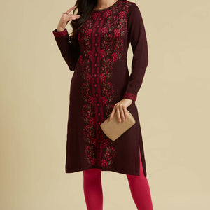 Dark Mauve Woolen Straight Kurti