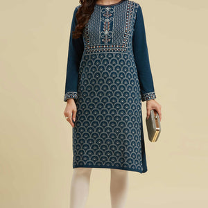 Dark Blue Woolen Straight Kurti