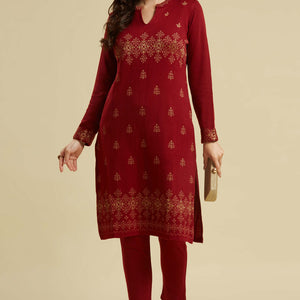 Maroon Woolen Straight Kurti