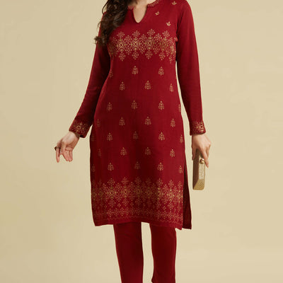 Maroon Woolen Straight Kurti