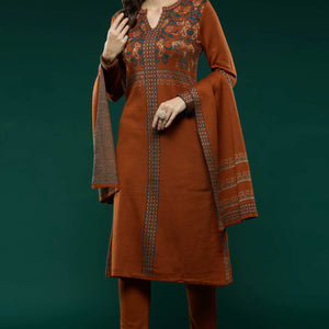Dark Rust Floral Woolen Salwar Suit