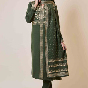 Mehandi Green Floral Woolen Salwar Suit