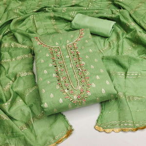 green-woven-with-handwork-jacquard-dress-material