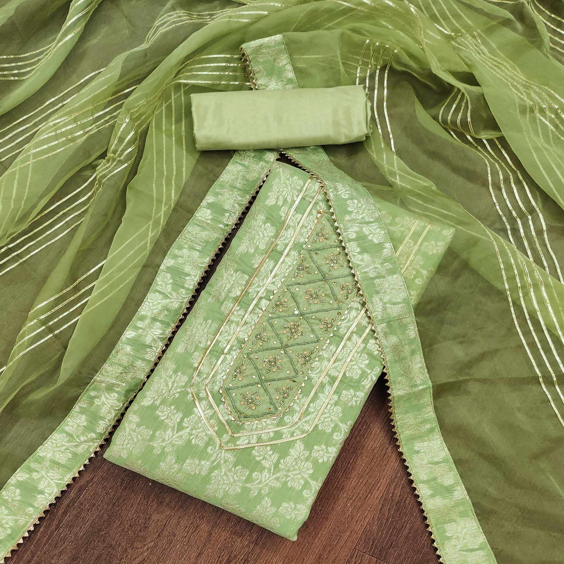 green-woven-with-handwork-jacquard-dress-material-1