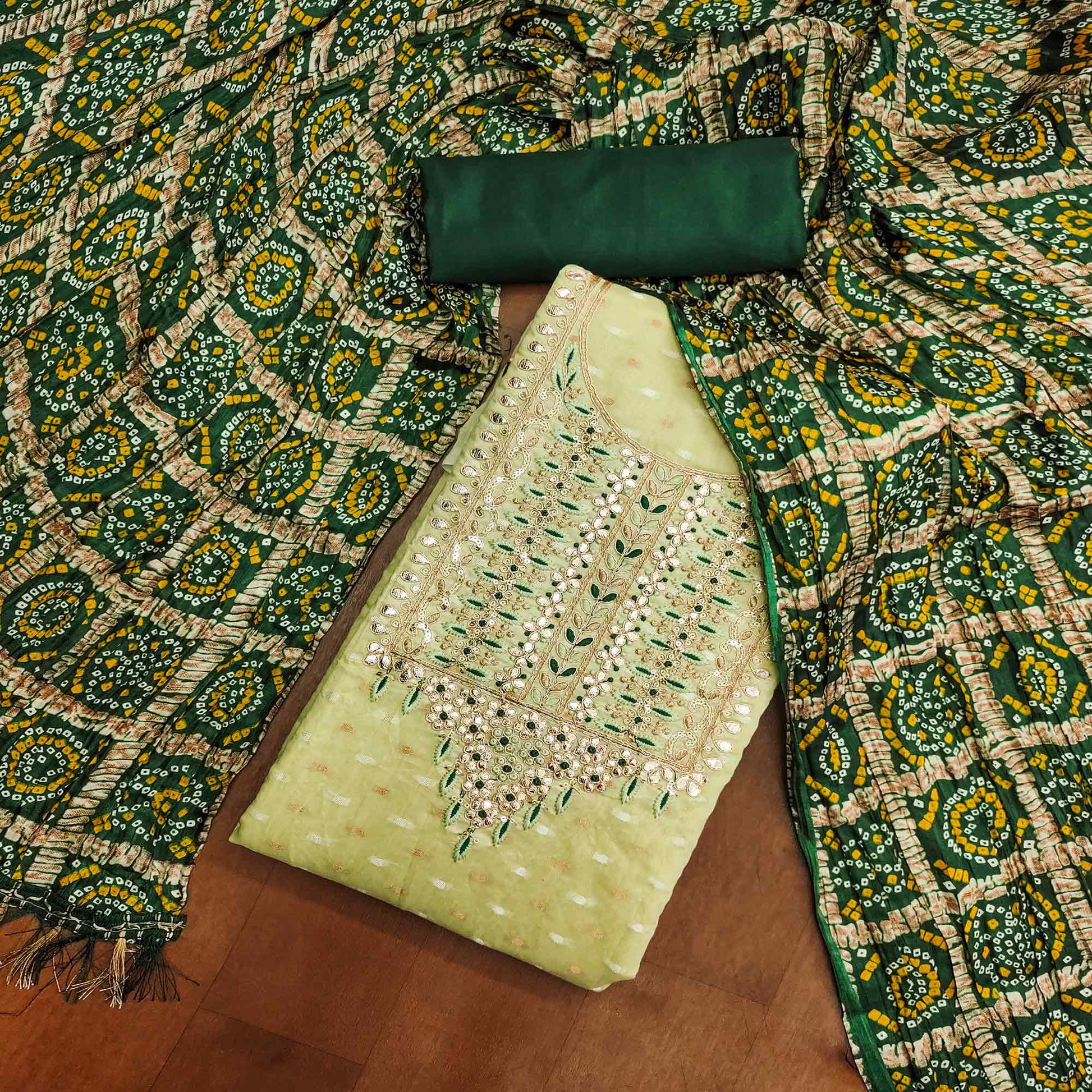 green-woven-with-gota-work-jacquard-dress-material