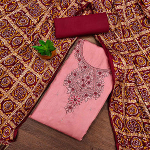 Gajari Pink Floral Sequins Embroidered Cotton Silk Dress Material