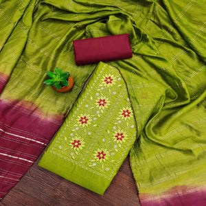 green-floral-sequins-embroidered-slub-cotton-dress-material-4