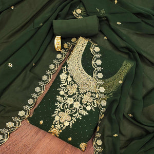 Mehendi Green Floral Embroidered Georgette Dress Material