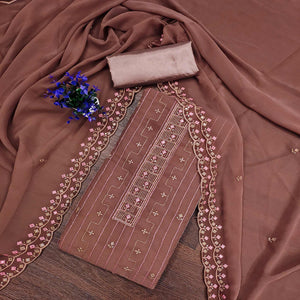 Brown Sequins Embroidered Georgette Dress Material