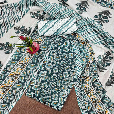 Morpich Printed With Embroidered Cotton Blend Dress Material