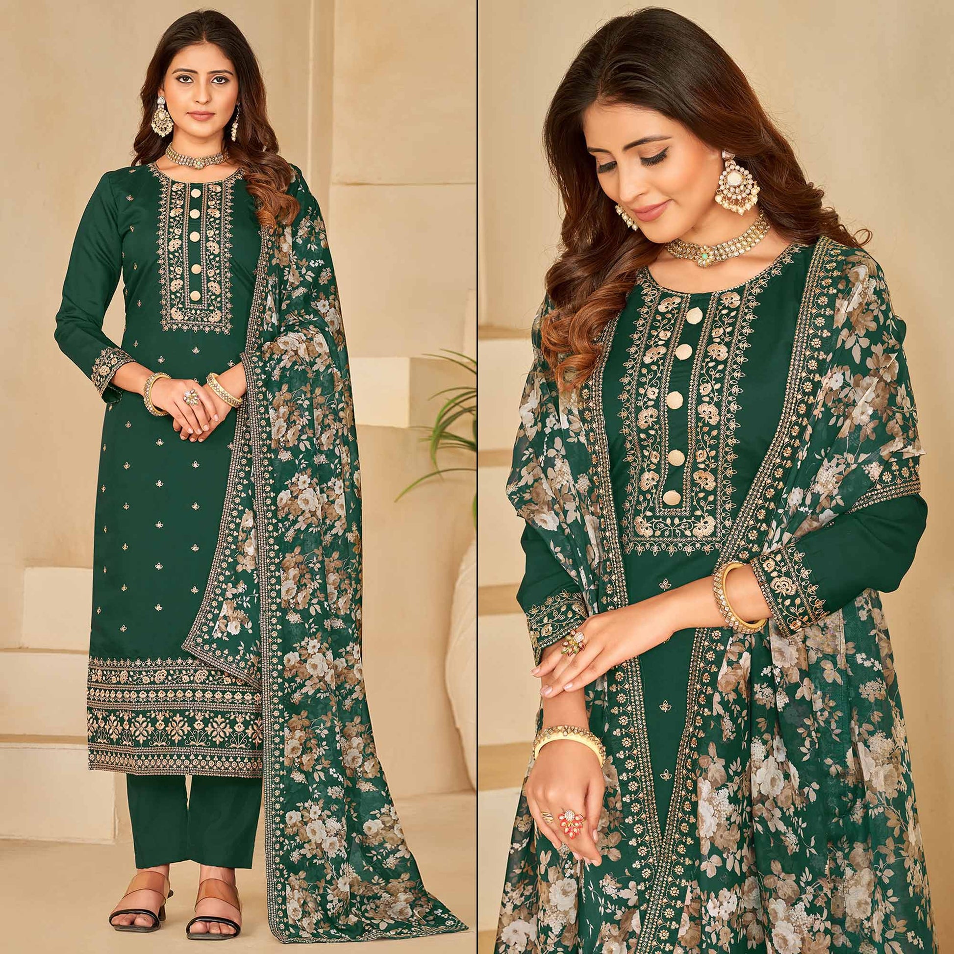 green-embroidered-pure-silk-semi-stitched-suit