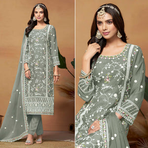 grey-floral-embroidered-organza-semi-stitched-dress-material