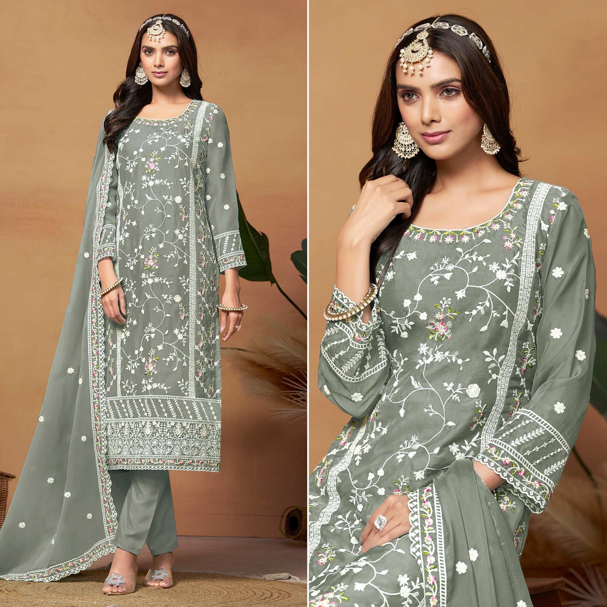 grey-floral-embroidered-organza-semi-stitched-dress-material