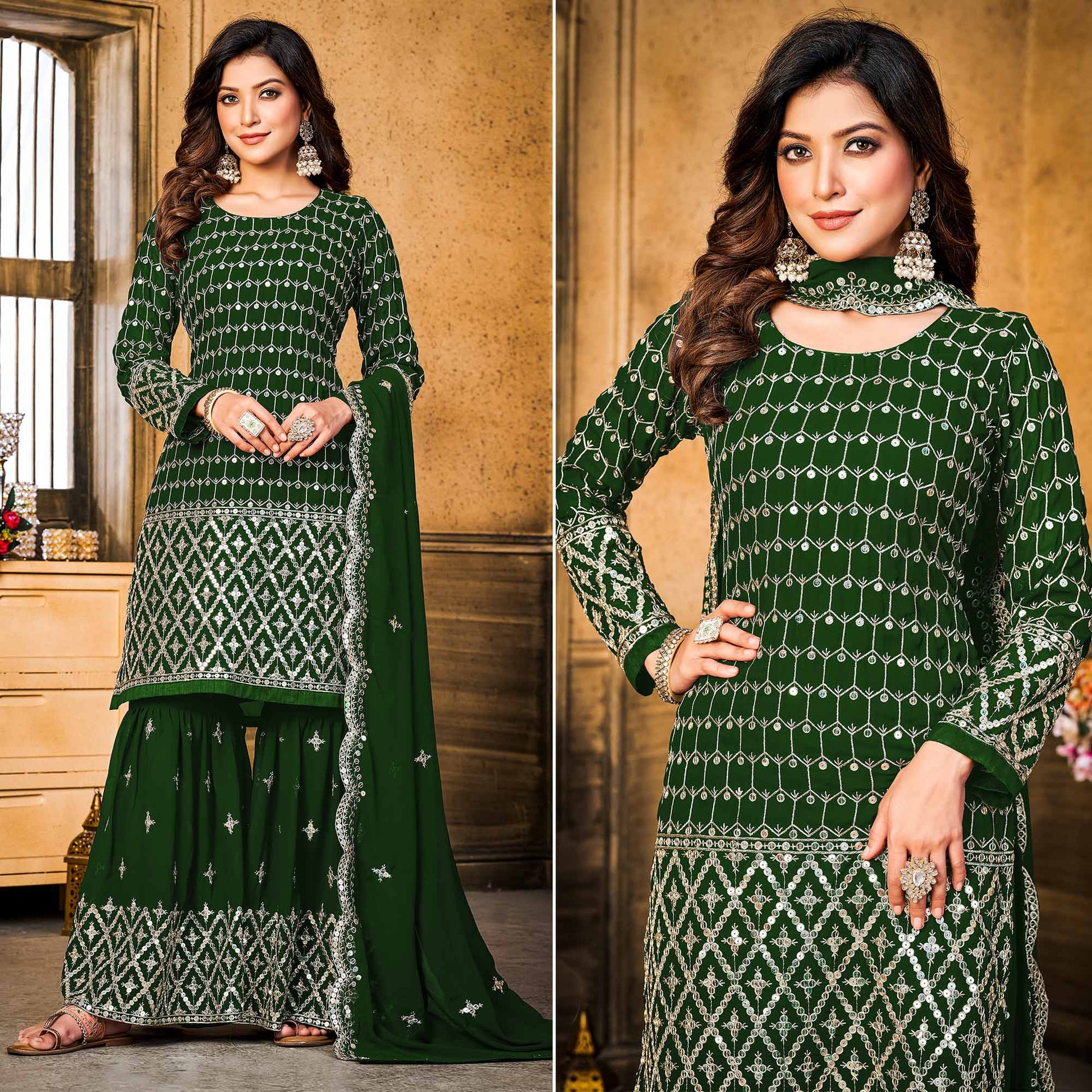 green-sequins-embroidered-georgette-semi-stitched-suit-1