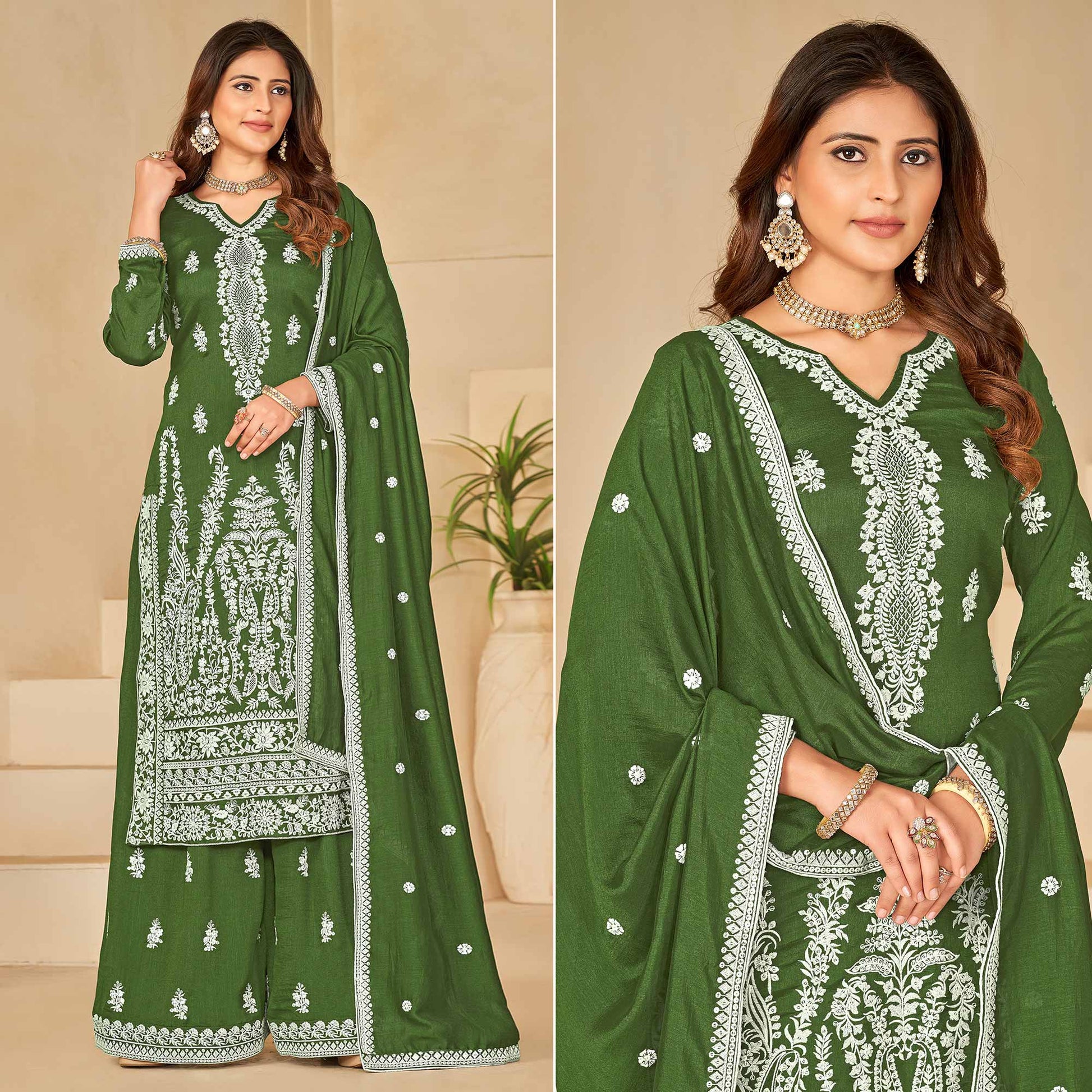 green-floral-embroidered-art-silk-semi-stitched-palazzo-suit
