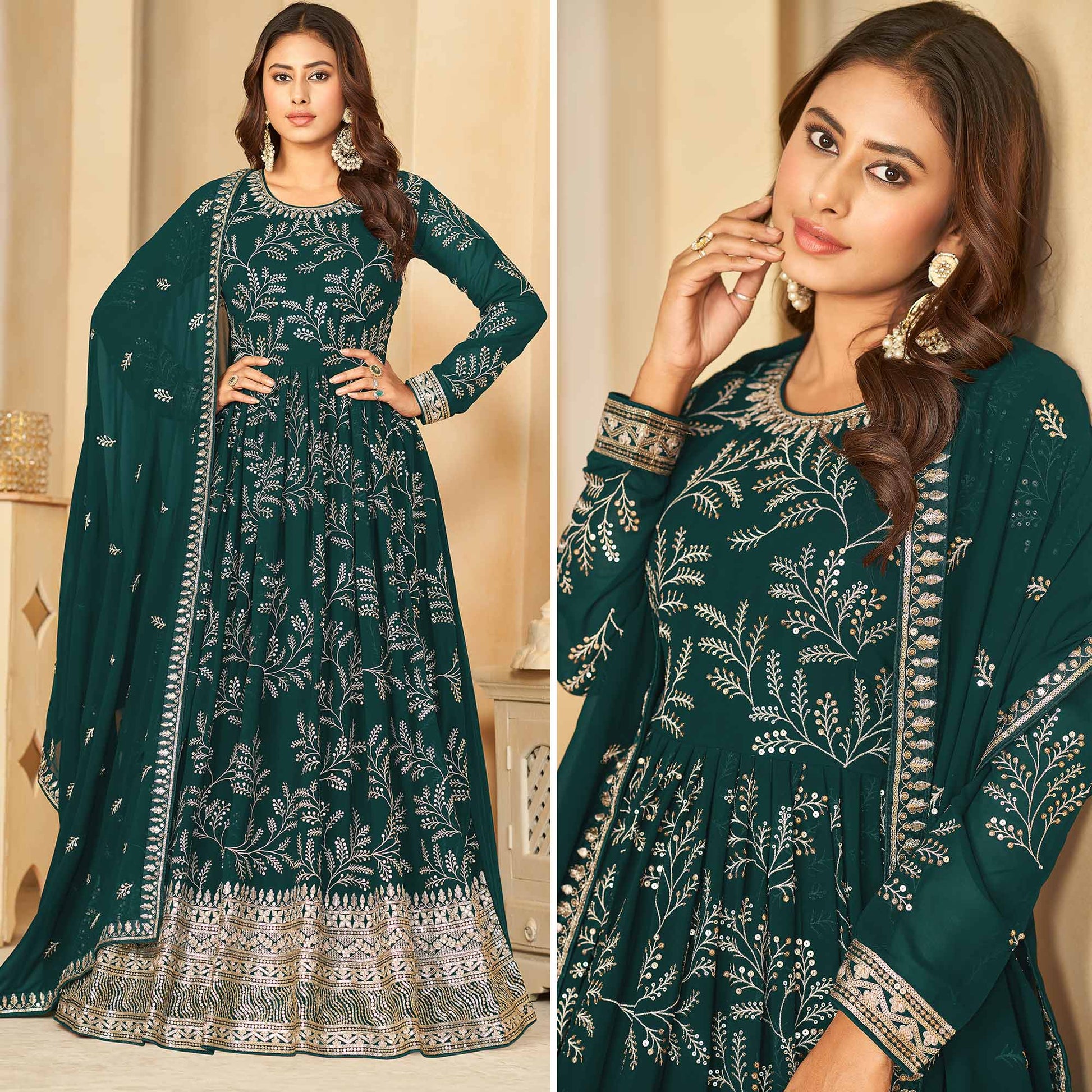 green-sequins-embroidered-georgette-anarkali-style-semi-stitched-gown