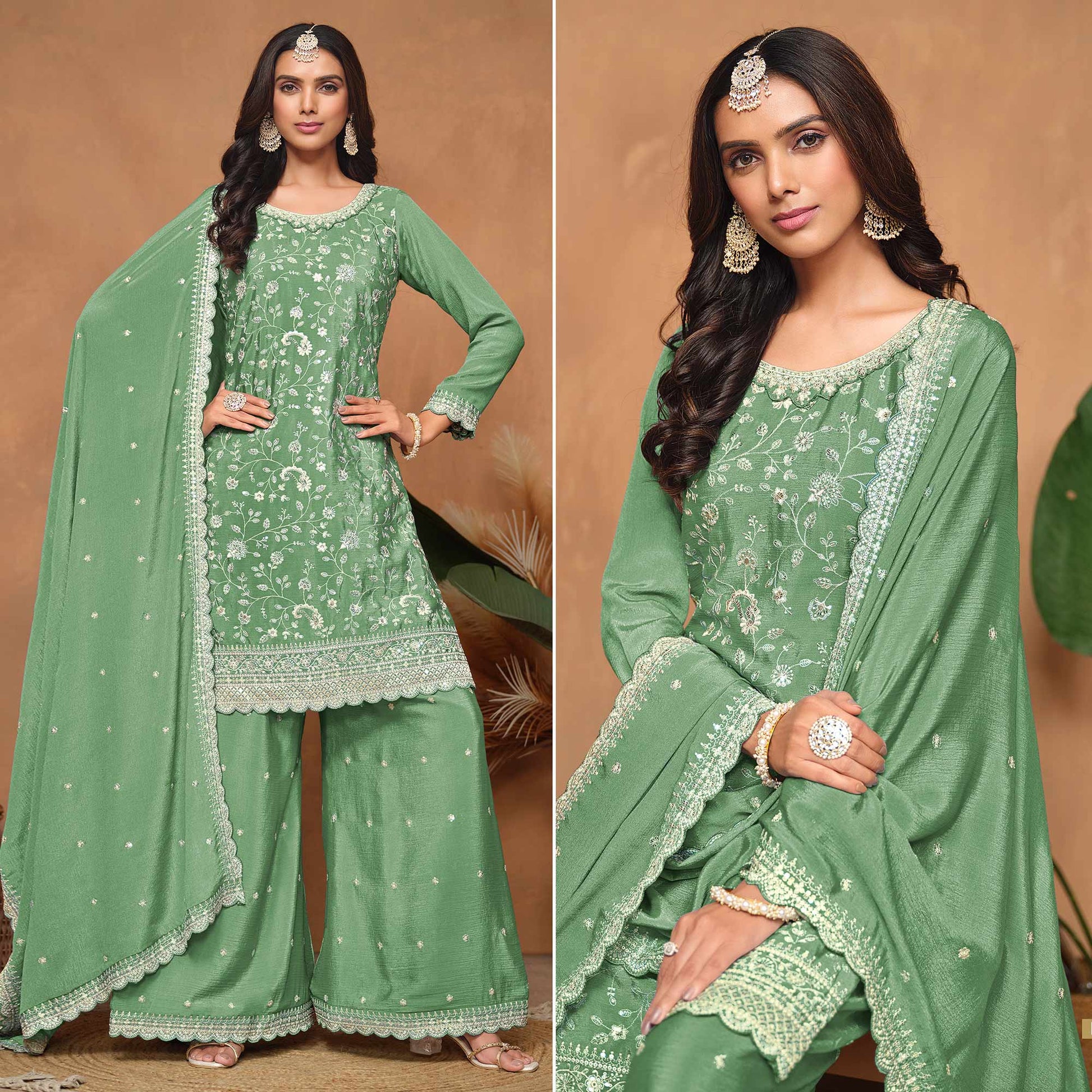 green-floral-sequins-embroidered-chinon-semi-stitched-palazzo-suit