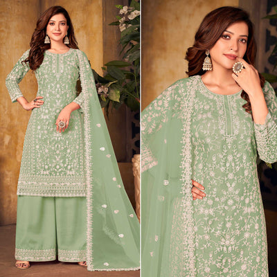 green-floral-embroidered-net-semi-stitched-suit