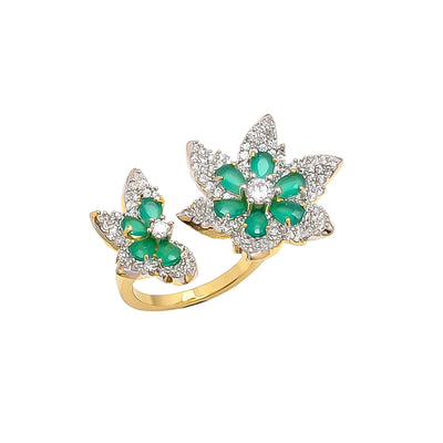 golden-american-diamond-green-stone-adjustable-ring
