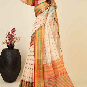 Cream Zari Weaving Cotton Silk Saree