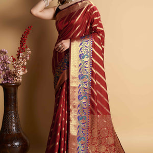 Maroon Zari Weaving Banarasi Silk Saree