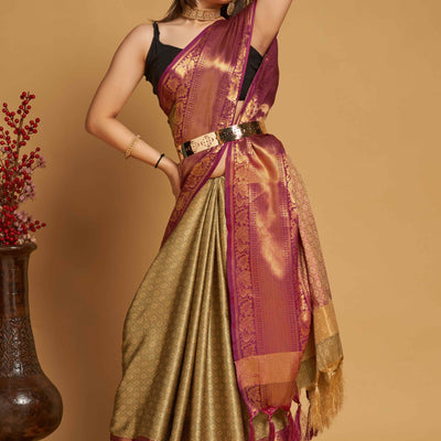 Light Brown Zari Weaving Banarasi Silk Saree