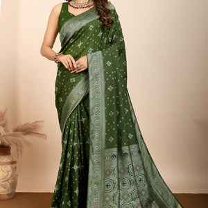 Mehendi Green Minakari Weaving Pure Silk Saree