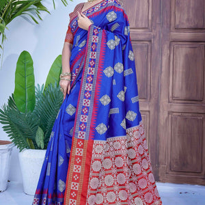 Blue Zari Weaving Cotton Silk Saree