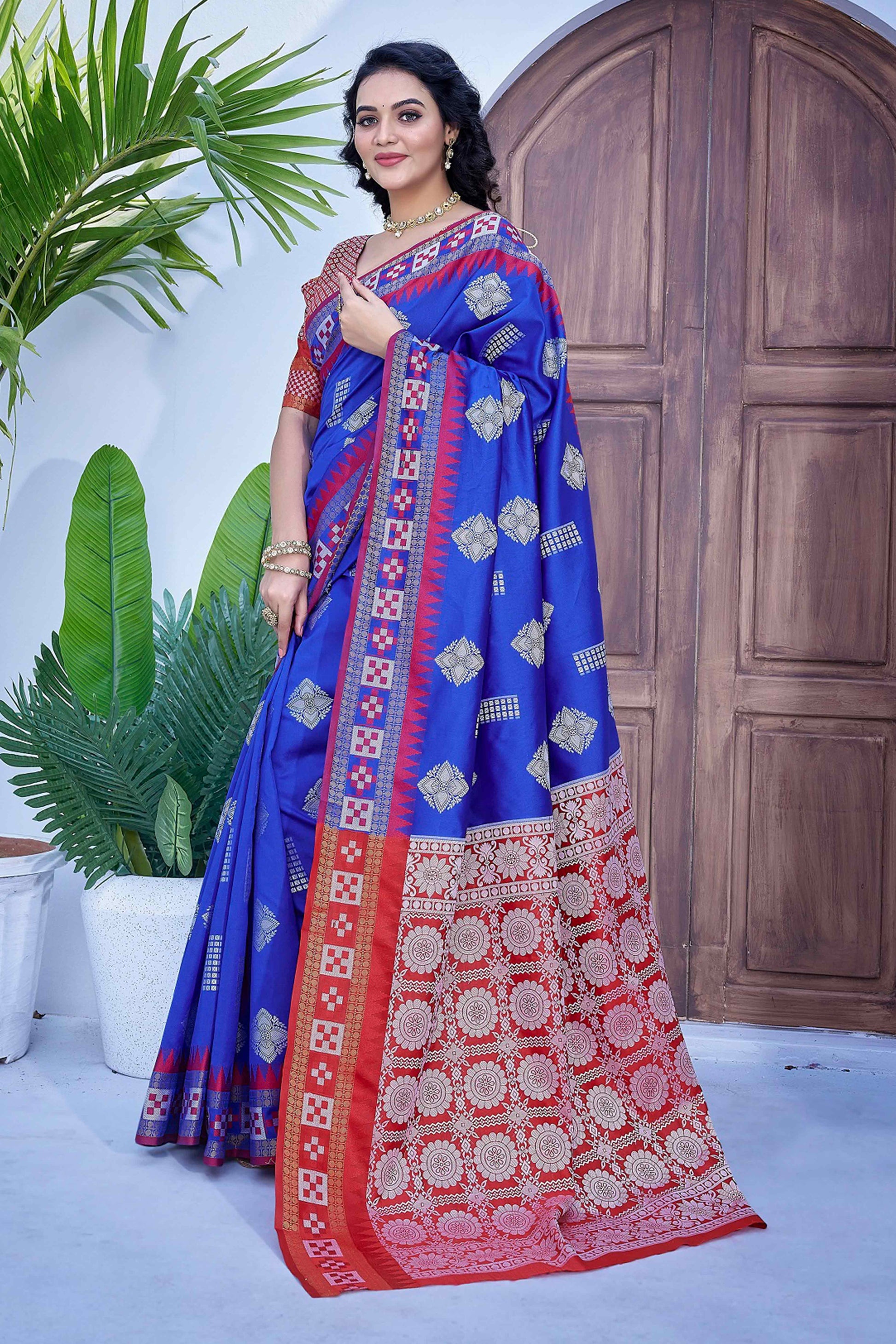 Blue Zari Weaving Cotton Silk Saree