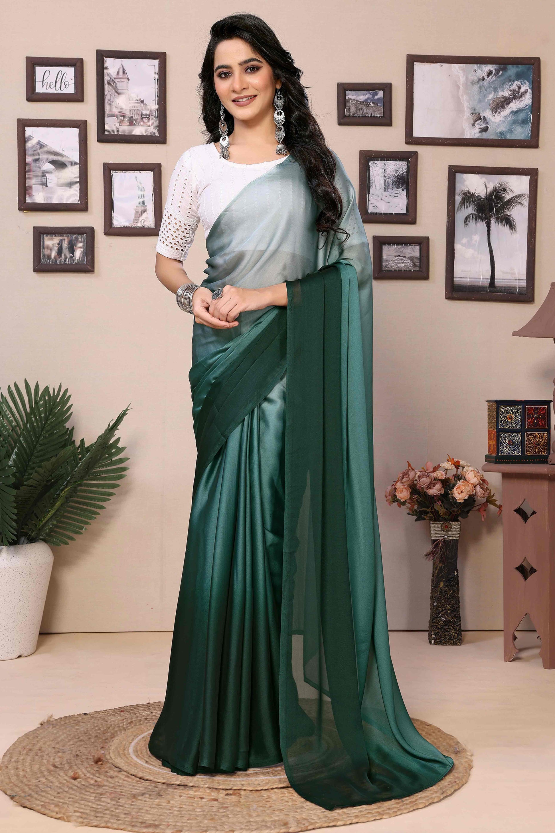 green-solid-satin-ready-to-wear-ombre-saree