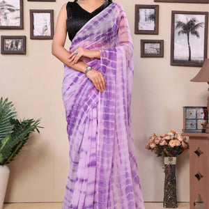Lavender Shibori Printed Georgette Ready To Wear Saree