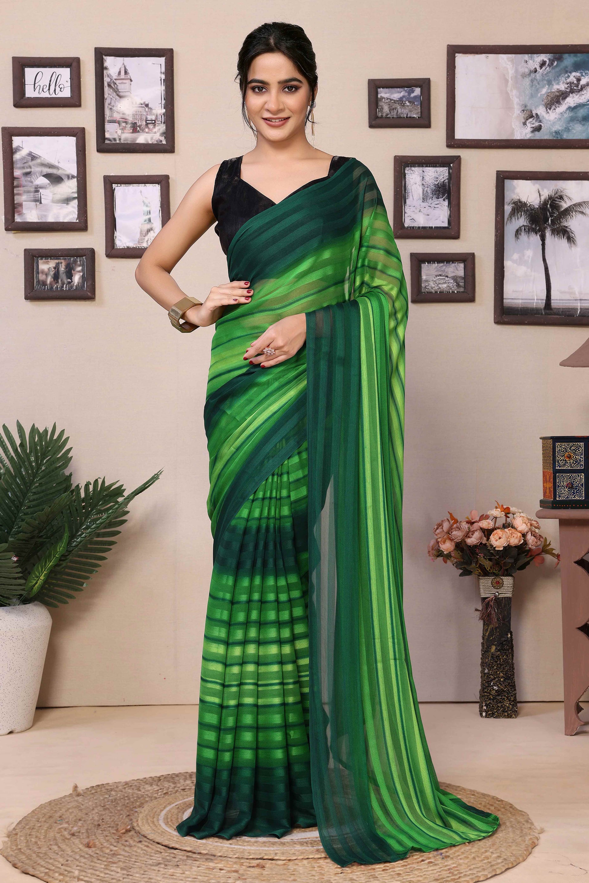green-striped-printed-georgette-satin-patta-ready-to-wear-saree-5