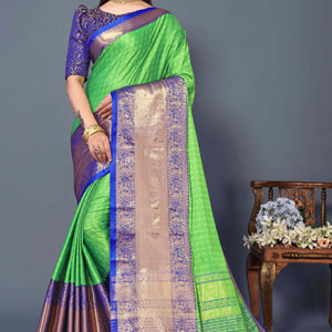 Fresh Green Zari Weaving Cotton Silk Saree