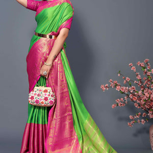 Fresh Green Zari Weaving Cotton Silk Saree