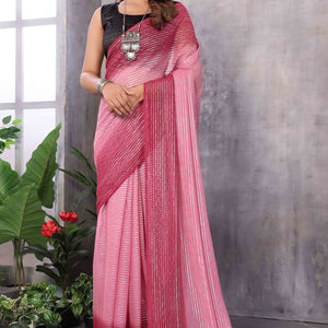 Maroon Striped Zari Woven Art Silk Ready To Wear Saree