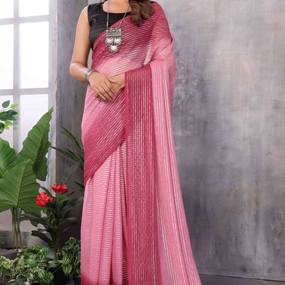 Maroon Striped Zari Woven Art Silk Ready To Wear Saree