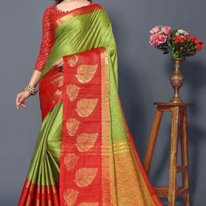 Light Green Zari Weaving Cotton Silk Saree