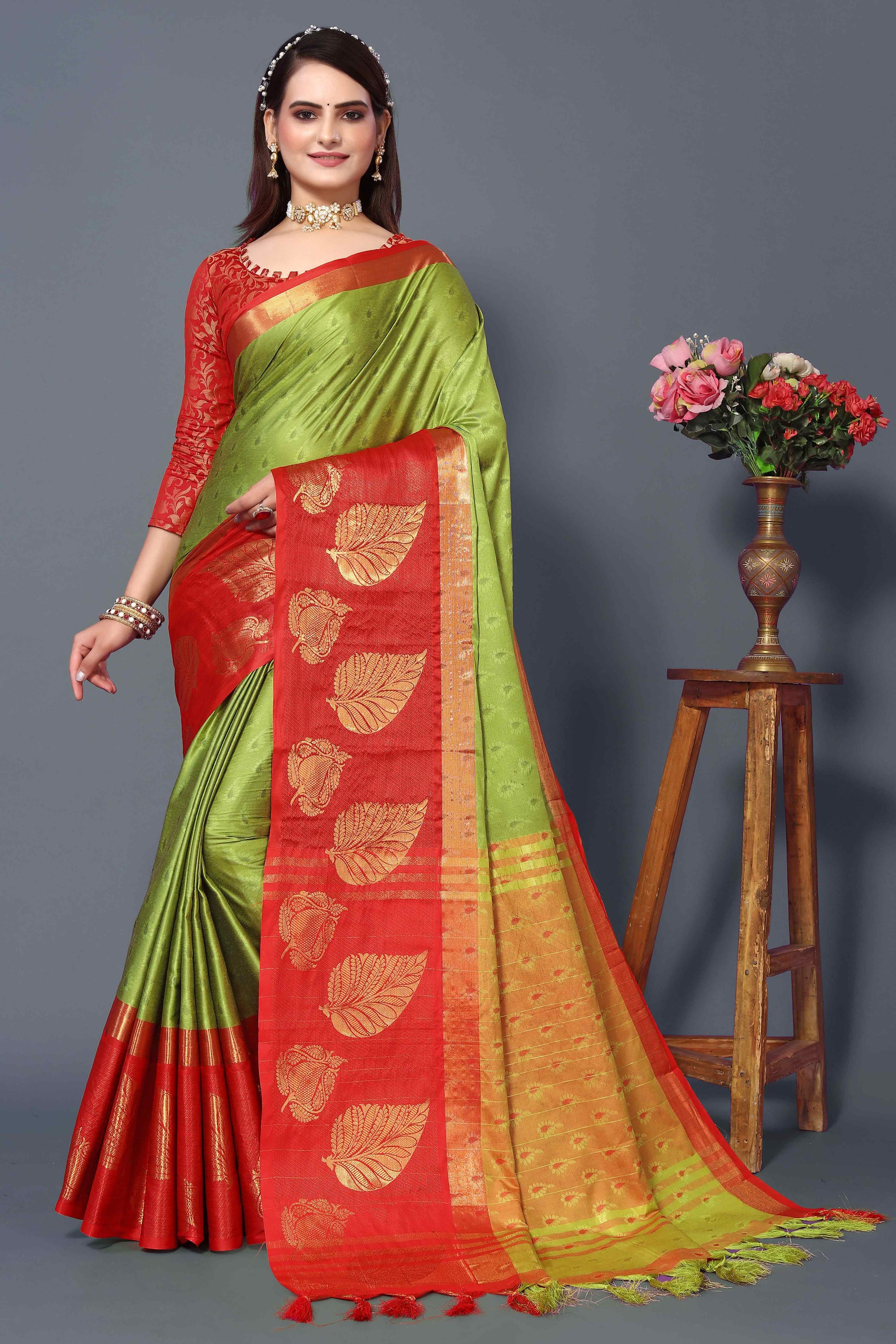 Light Green Zari Weaving Cotton Silk Saree