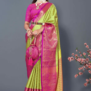 Light Yellow Zari Weaving Cotton Silk Saree
