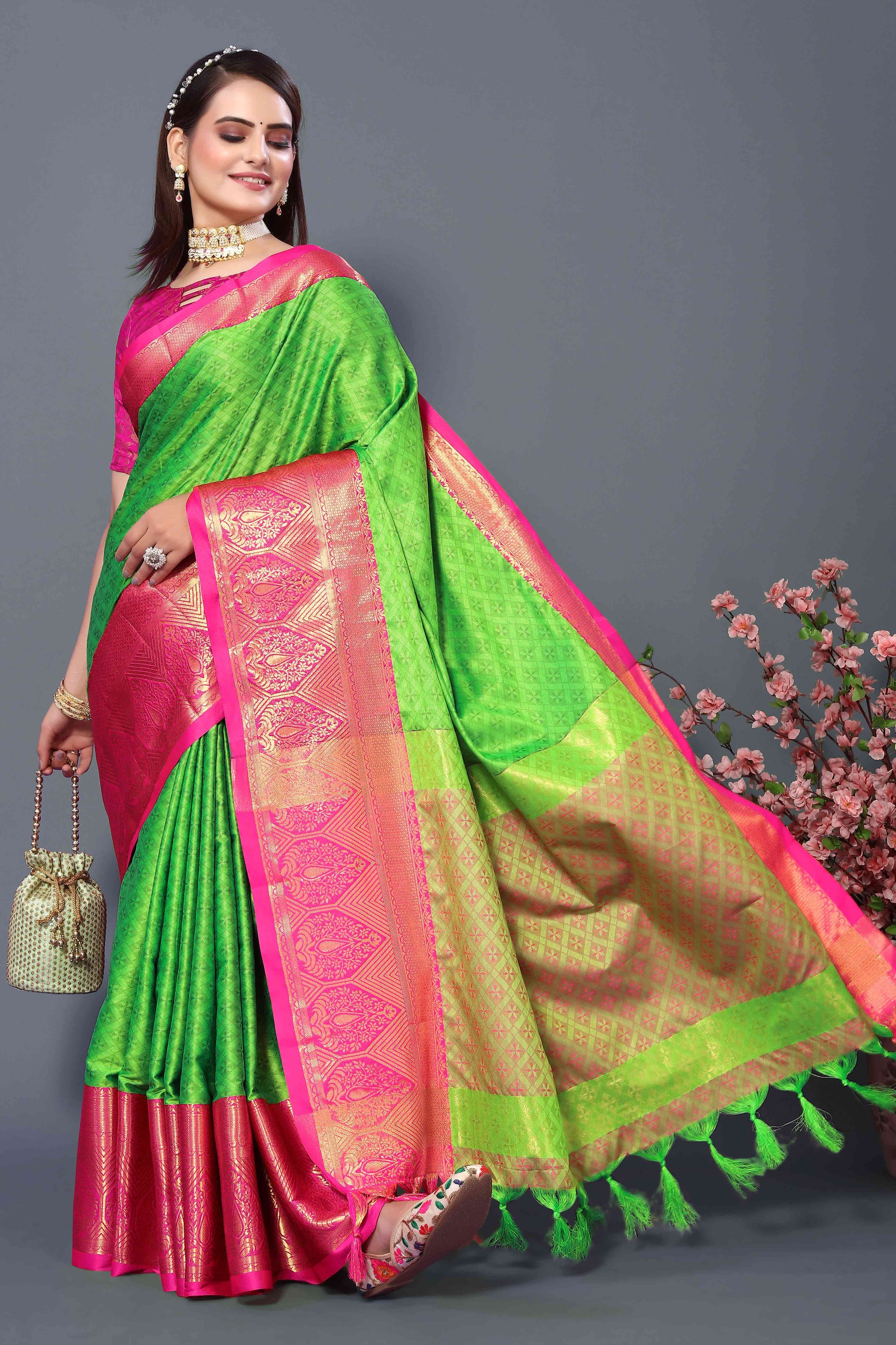 Lemon Green Zari Weaving Cotton Silk Saree