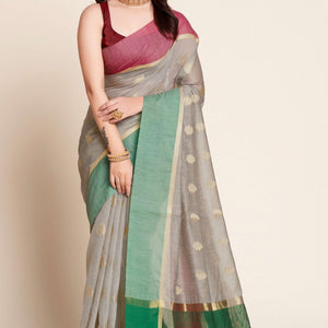Grey Zari Weaving Cotton Silk Saree